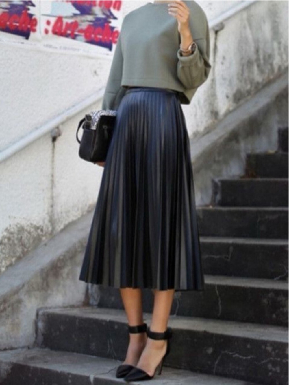 🆕 Faux Leather Pleated 7 For All Man Kind Midi Skirt Sz M Dark Academia Baddie - Picture 1 of 10